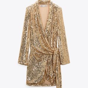 Zara short sequin dress gold size M. NWT.